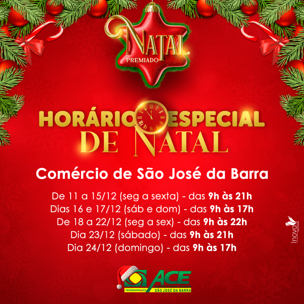 Associação Comercial e Empresarial de São José da Barra divulga sugestão de 'Horário Especial de Natal' - Foto: Agência Inova 