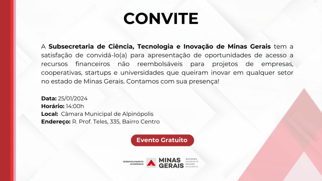 Fapemig lançará Edital Compete Minas para estímulo à inovação nas empresas em Alpinópolis - Imagem: Divulgação