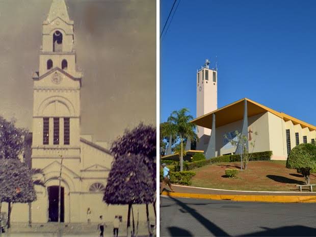 A antiga e nova Paróquia de São Francisco de Assis em Guapé - Foto: Reprodução