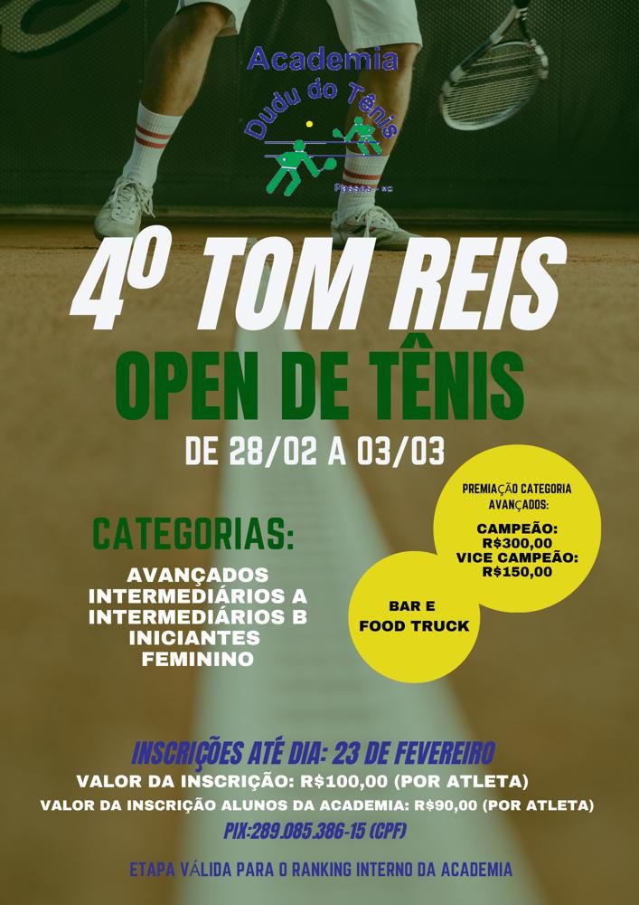 4⁰ Torneio Tom Reis Open Tênis acontece em Passos - Imagem: Reprodução 