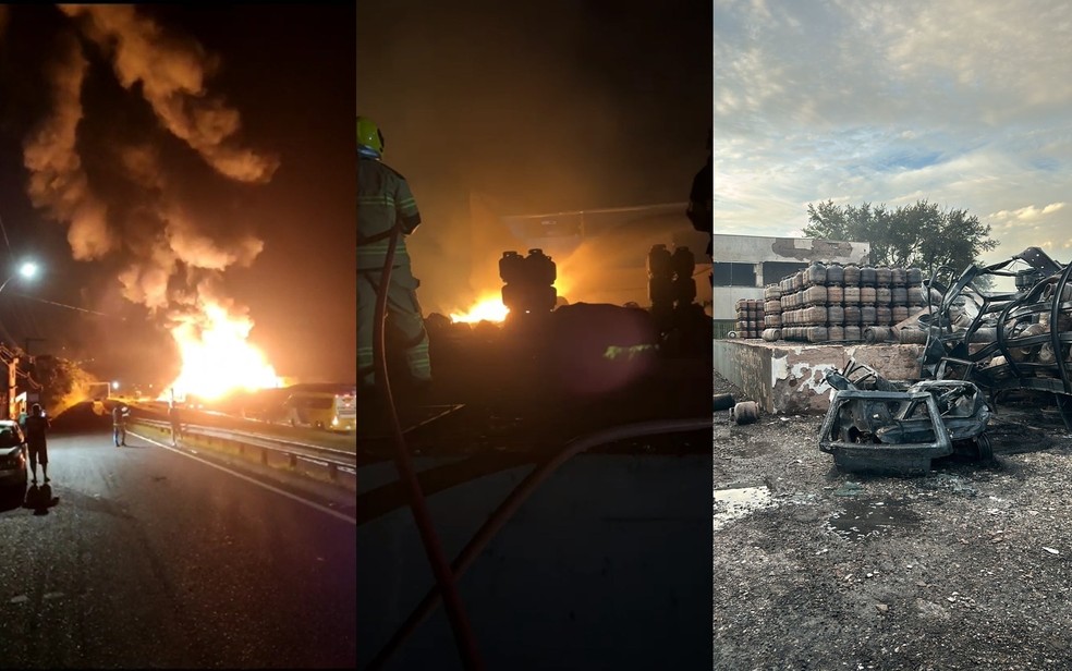 Polícia Civil começa a investigar caso de homens que invadiram e atearam fogo em distribuidora de gás em Passos - Imagens: Corpo de Bombeiros