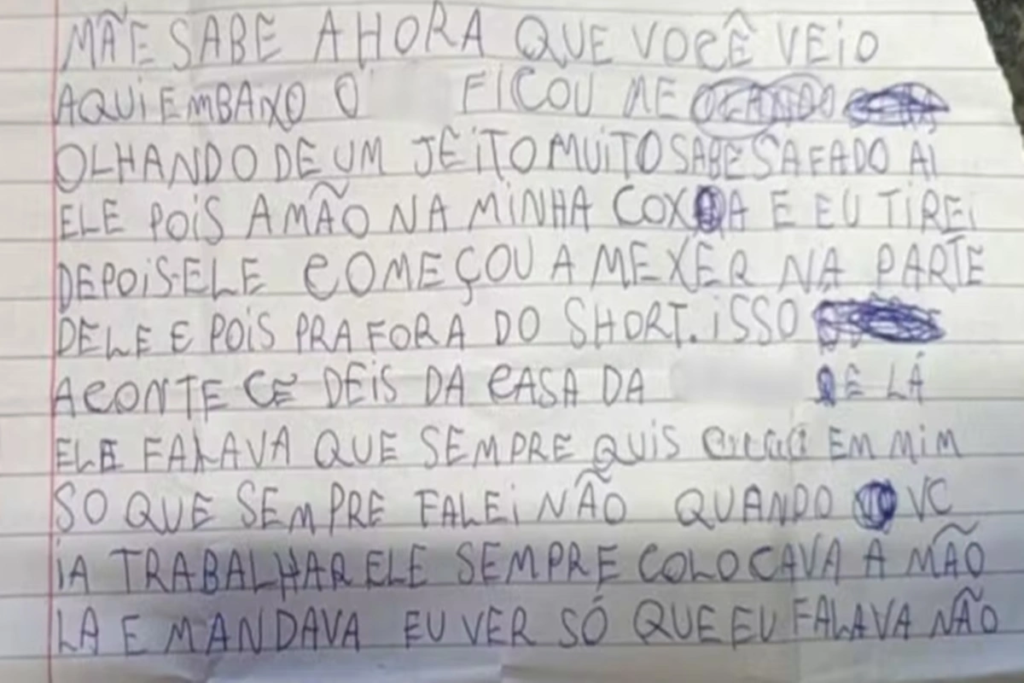Menina de 9 anos denuncia abusos de padrasto em carta para a mãe em MG - Foto: reprodução