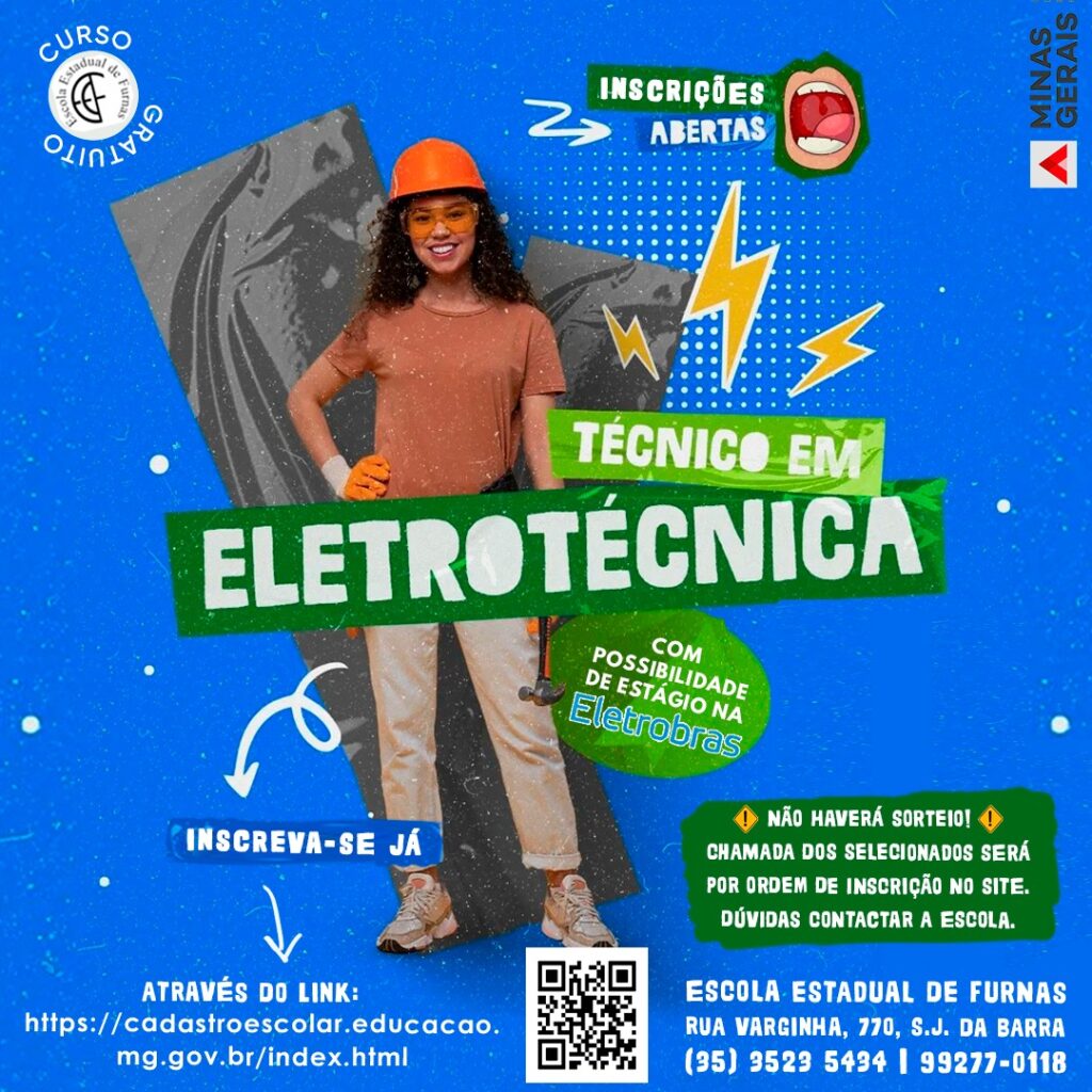 E. E. de Furnas abre inscrições para o Curso Técnico em Eletrotécnica para as turmas de 2025 - Imagem: divulgação