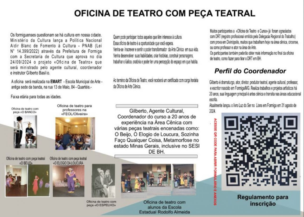Formiga terá oficina de teatro gratuita - Imagem: divulgação