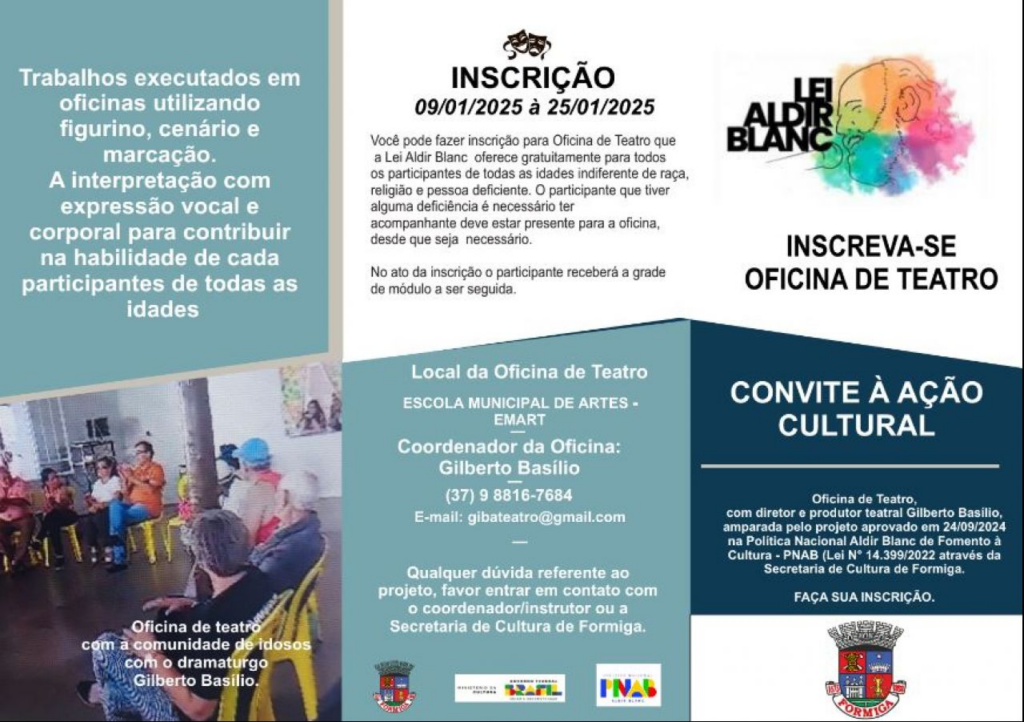 Formiga terá oficina de teatro gratuita - Imagem: divulgação
