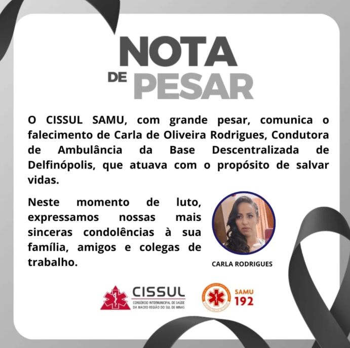 Motorista de ambulância do Samu morre em acidente em Delfinópolis - Foto: divulgação