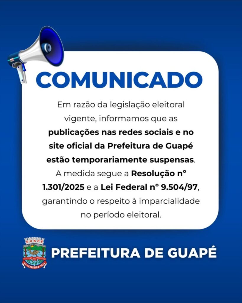 Prefeitura de Guapé suspende temporariamente publicações nas redes sociais e site - Imagem: divulgação