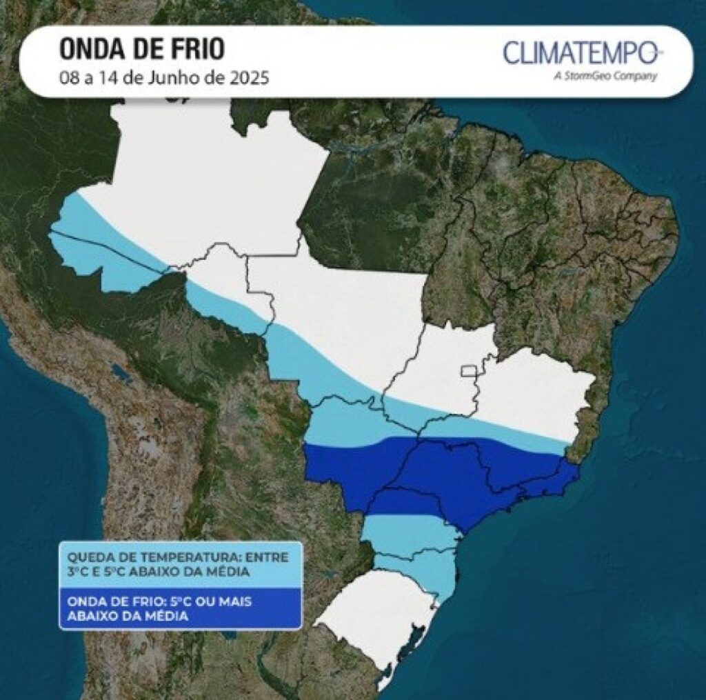 Longa frente fria deve atingir o Sul de Minas na próxima semana - Imagem: divulgação