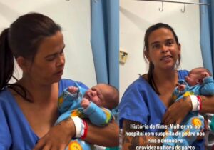 VÍDEO | Mulher vai ao hospital achando ter pedra nos rins e descobre gravidez na hora do parto